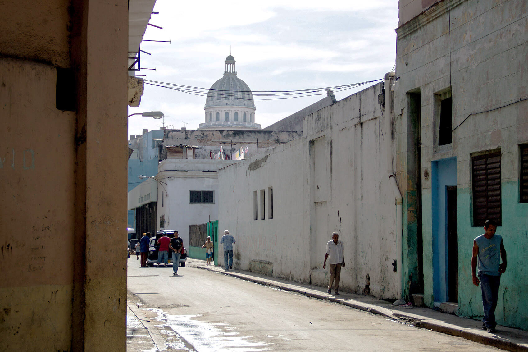Street of Havana with Capital dome view.